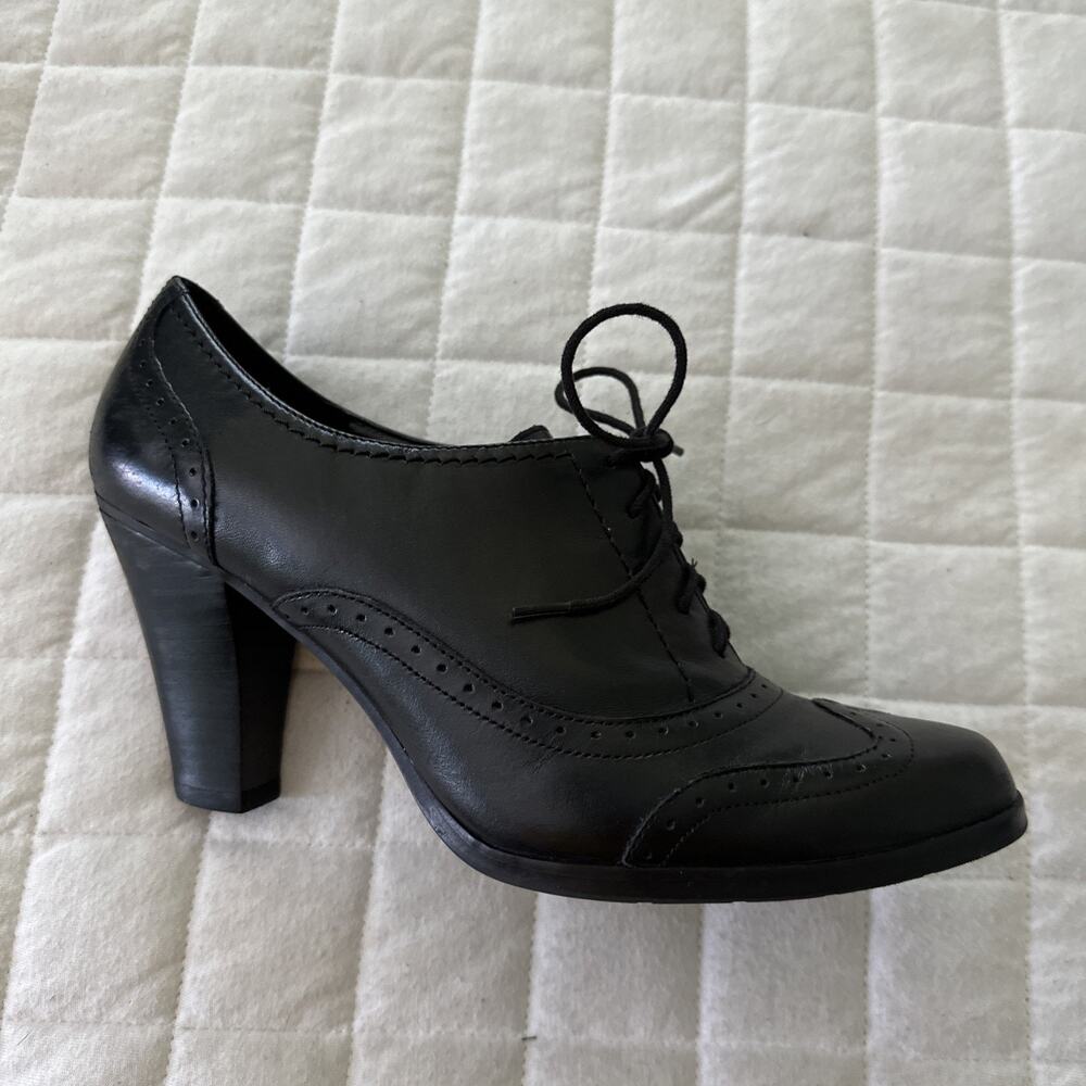 Connie Oxford Heels Womens 9.5 Black Leather Lace Up Retro Y2K Goth Grunge Girl - Picture 8 of 13